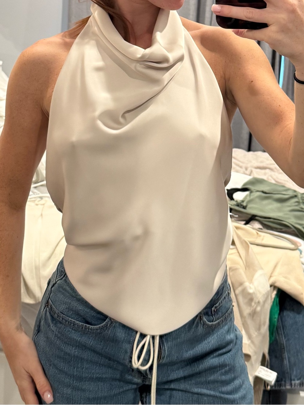 Zara Cream Halter Cowl Neck Camisole
